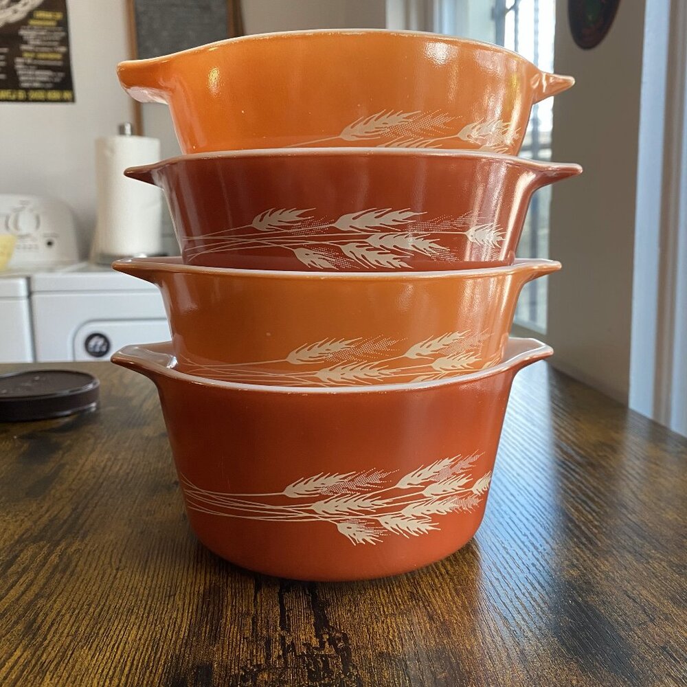 Vintage Pyrex Autumn Harvest 5-Piece Cookware Set w/ Lid 1979